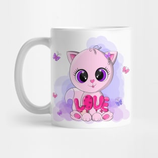 Cute pink cat, with big loving eyes. Mug